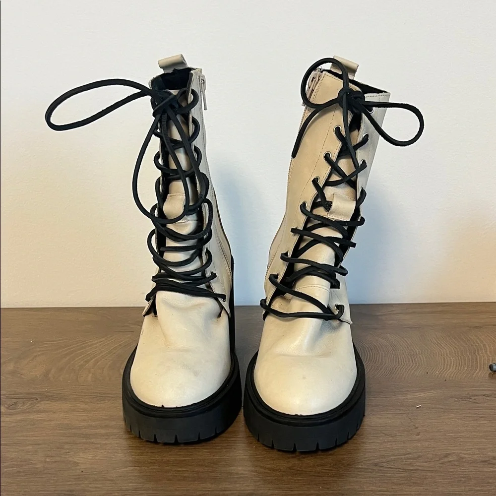 Free People Dylan Lace-Up Boots Platform Heel Ivory White Leather EU 38 US 8 - Picture 6 of 14